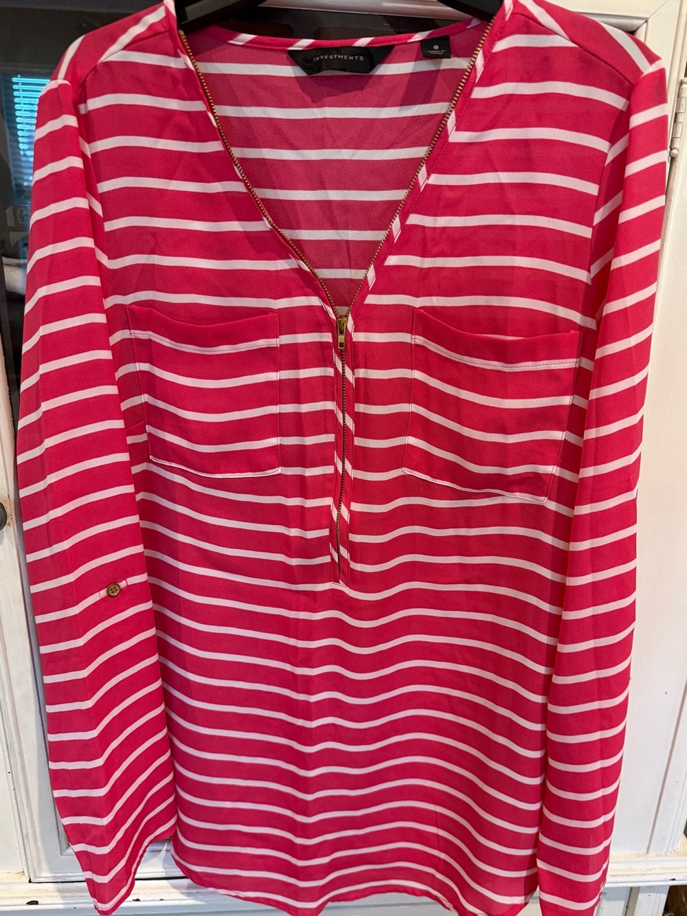 Investments Hot Pink & White Striped Zip-Front Tunic